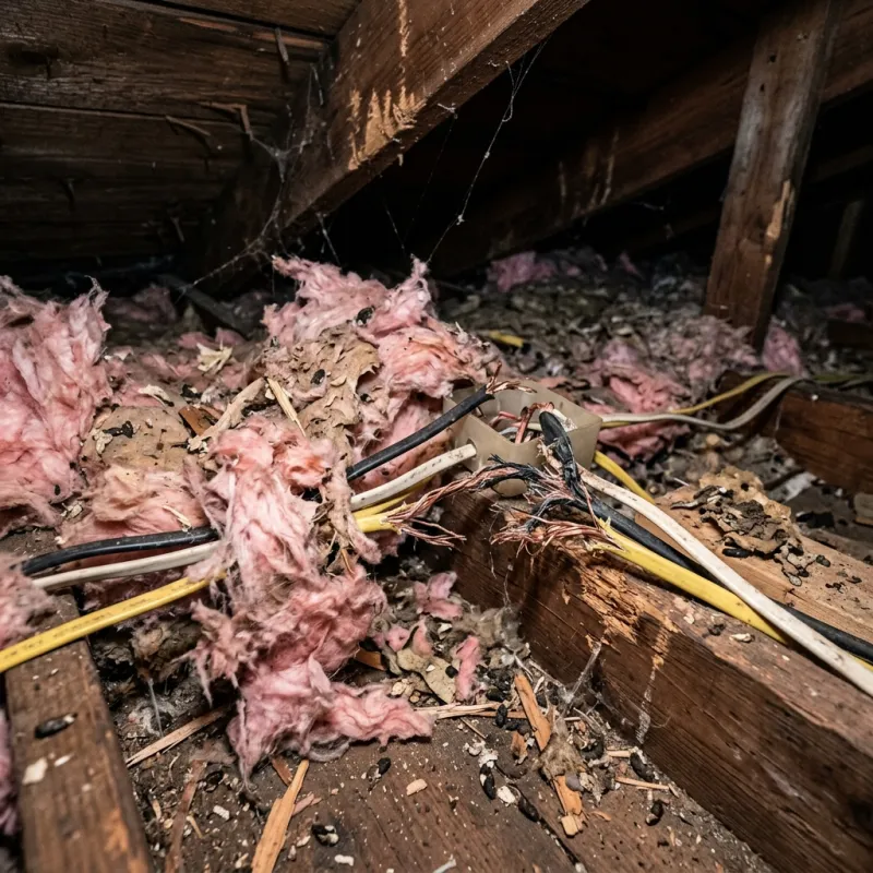 Contaminated ceiling insulation being assessed in a Altona roof space