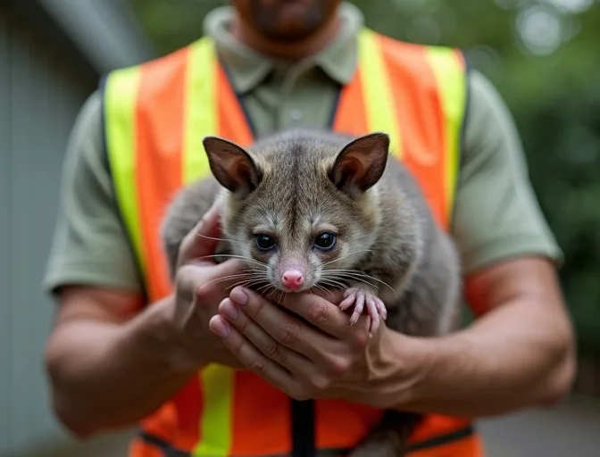 Animal handler safely recovering a deceased possum in Altona